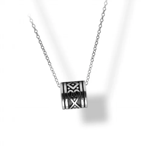 Collier Homme Rochet Talisman Arabesques Acier Poli + Chaine 42+5 cm HP57