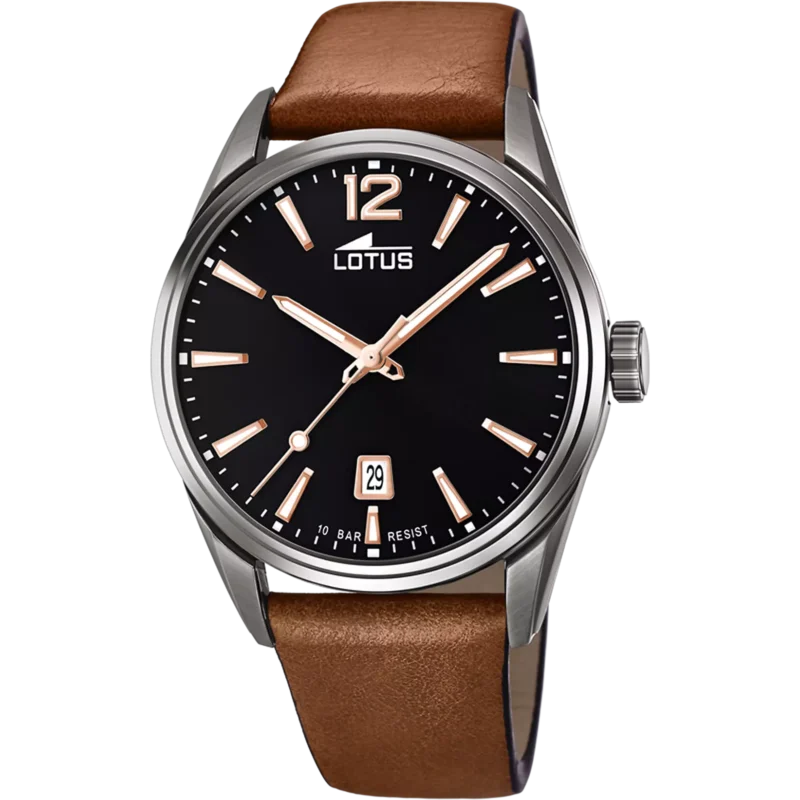Montre Lotus Homme Acier Gris Fond Noir Cuir Marron 18685/2