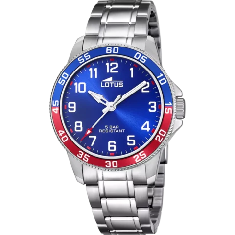 Montre Lotus Junior Analogique Bracelet Acier Fond Bleu et Rouge 18786/1