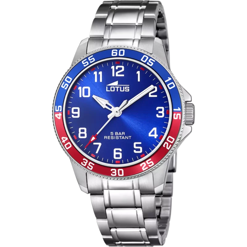 Montre Lotus Junior Analogique Bracelet Acier Fond Bleu et Rouge 18786/1