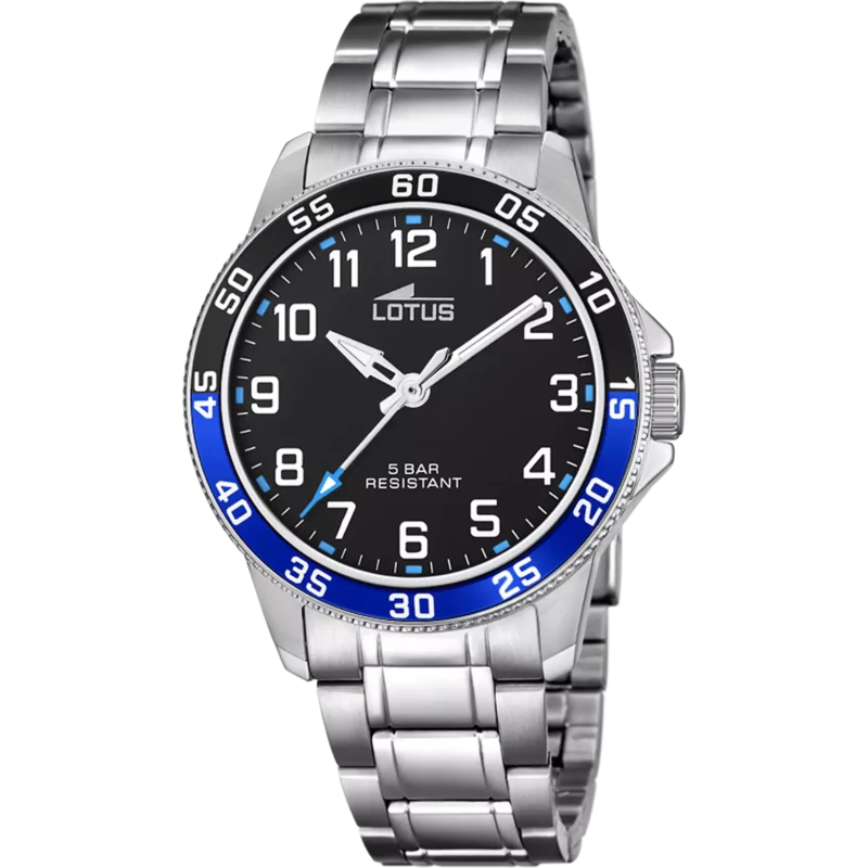 Montre Lotus Junior Analogique Bracelet Acier Fond Noir et Bleu 18786/2