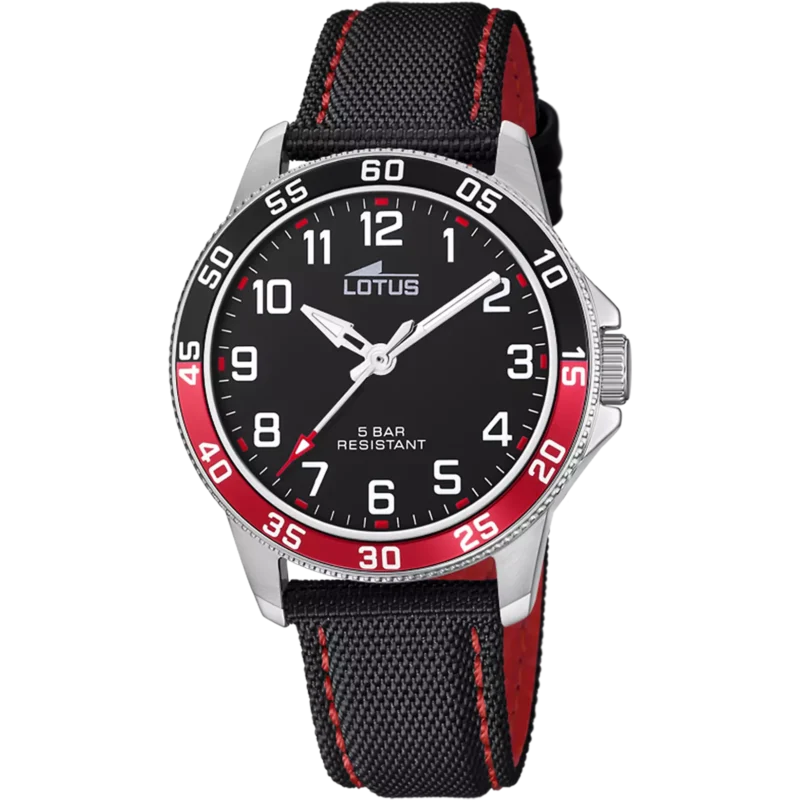 Montre Lotus Junior Analogique Bracelet Cuir Fond Noir et Rouge 18787/3