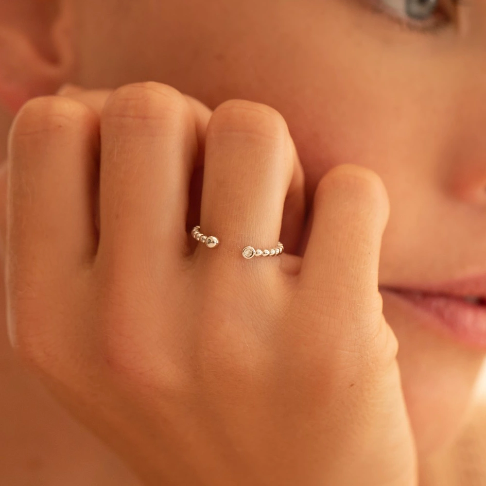 Bague Argent Rhodié 925/1000 avec Diamant 0,015ct Serti Clos – Image 2