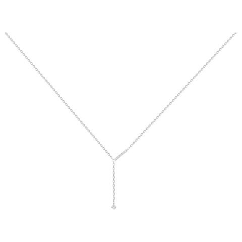 Collier Argent Rhodié 925/1000 Barrette 4 Diamants et 1 Diamant Serti Clos
