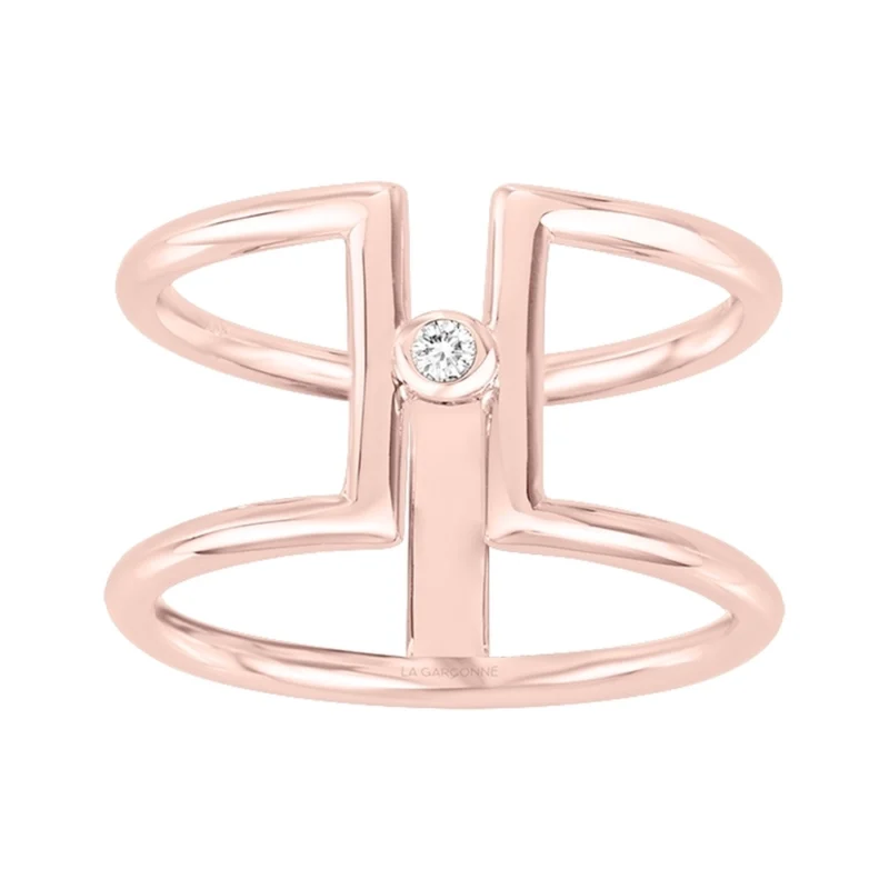 Bague Plaqué Or Rose avec Diamant 0,015ct Serti Clos