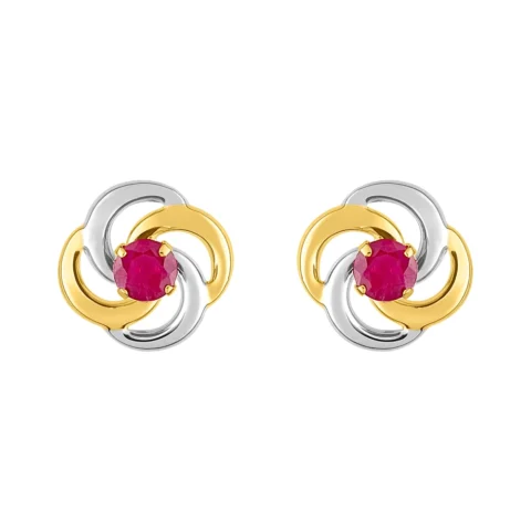 Boucles d'oreilles Or 750/1000 Bicolore et Rubis Ronds