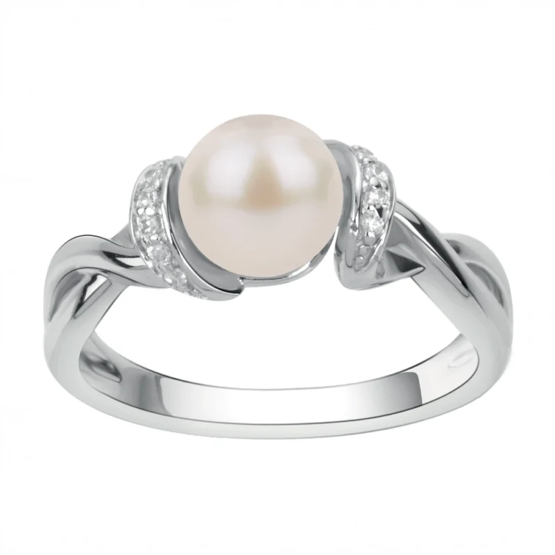 Bague Argent Rhodié 925/1000 avec Perle de Culture  et Oxydes