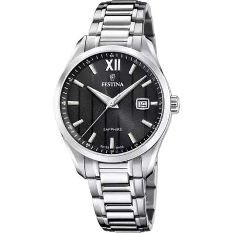 Festina Homme Swiss Made Cadran Noir Bracelet Acier Verre Saphir F20026/4