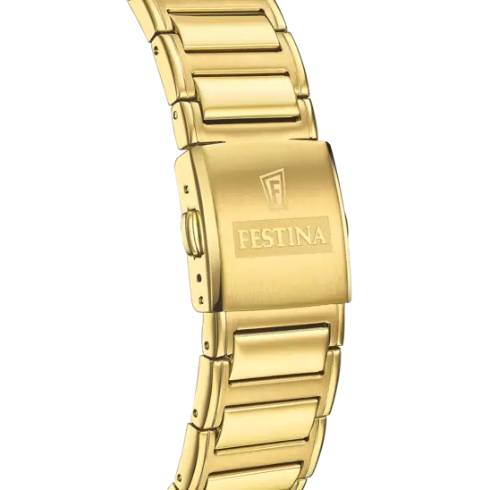 Montre Festina Homme Chronographe Rectangle Fond Champagne Bracelet Acier Doré F20638/2 – Image 2