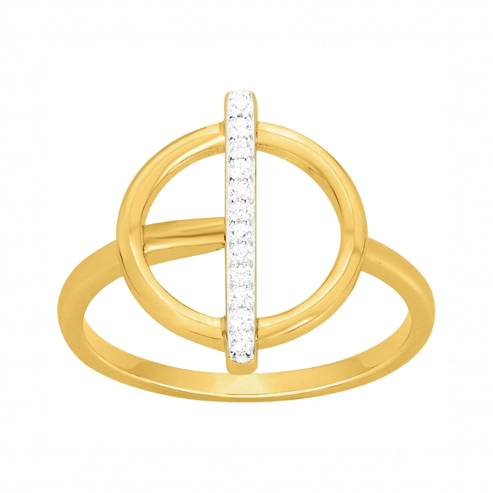 Bague Plaqué Or Jaune Bicolore Cercle avec Une Barrette Oxydes Blancs