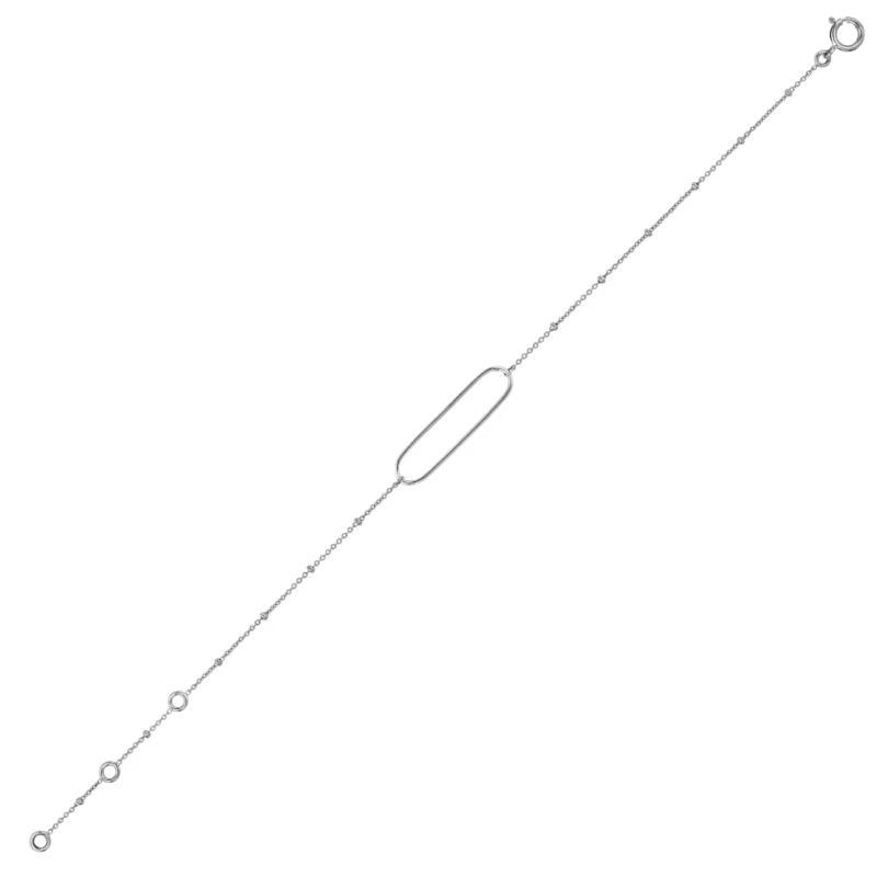 Bracelet Or Blanc 750/1000 Motif Ovale et Chaine billes – Image 2