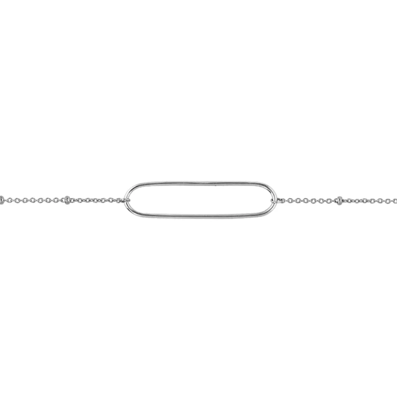 Bracelet Or Blanc 750/1000 Motif Ovale et Chaine billes