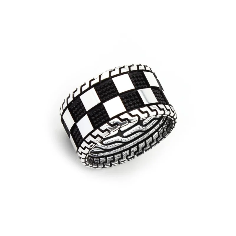 Bague Homme Argent 925/1000 Damier