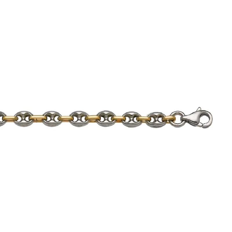 Bracelet Homme Acier et Or Jaune 750/1000 Maille Grain de Café 6mm