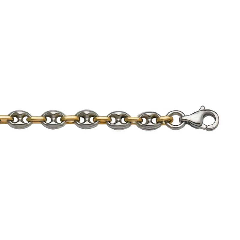 Bracelet Homme Acier et Or Jaune 750/1000 Maille Grain de Café 9mm