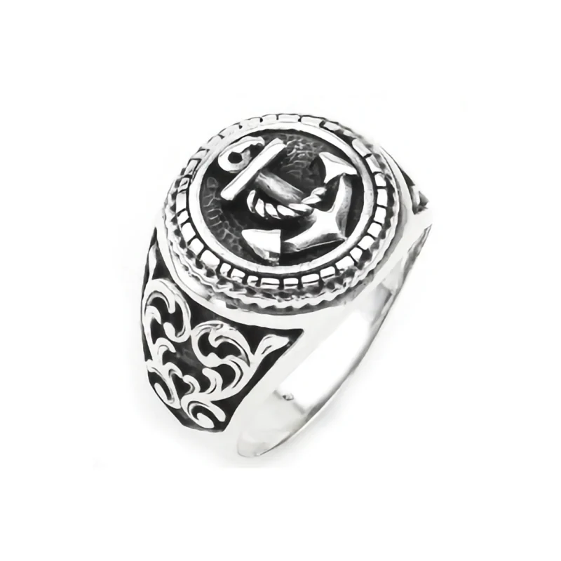 Bague Chevalière Homme Argent 925/1000 Ancre de Marine