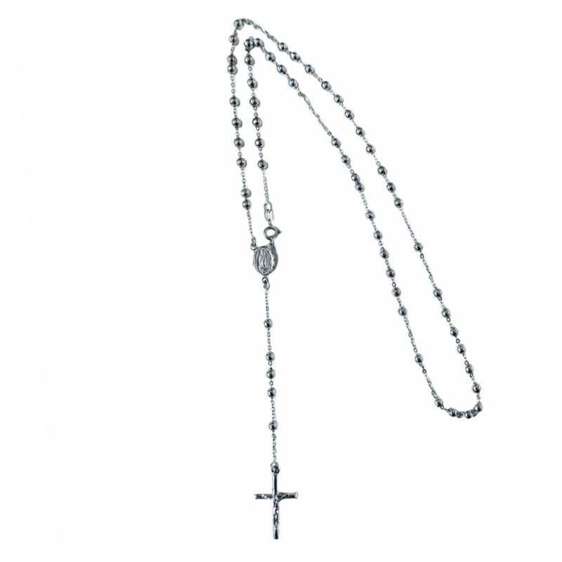 Collier Chapelet Argent 925/1000 Rhodié avec Perles Médaille Vierge et Croix Longueur 60cm – Image 2