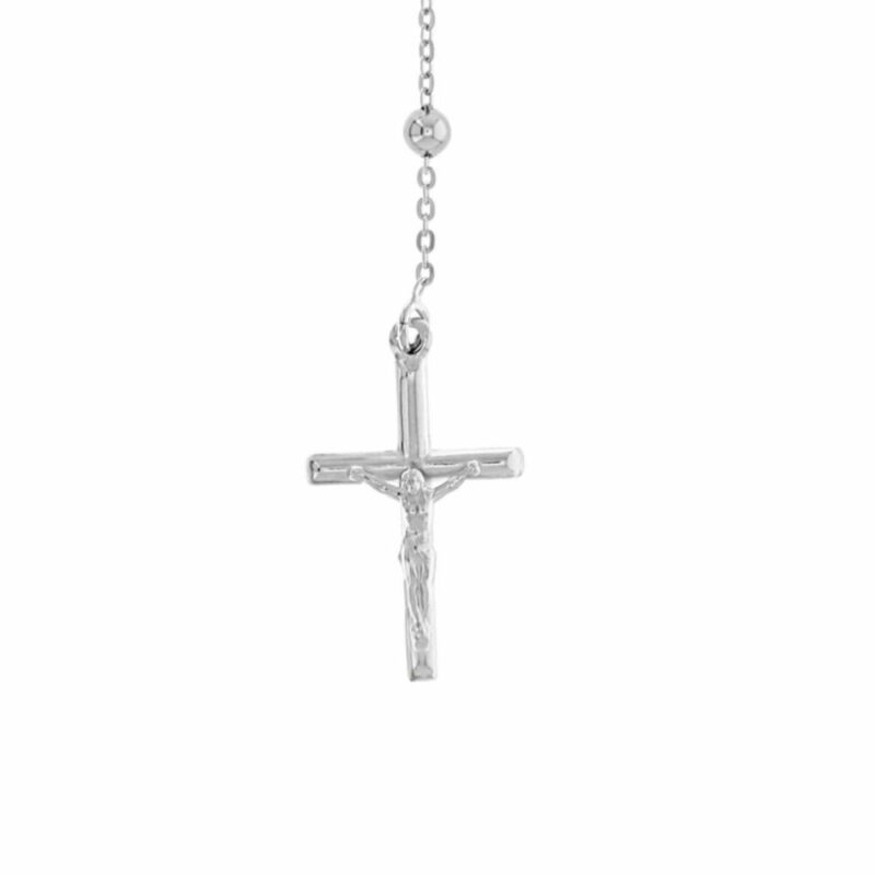 Collier Chapelet Argent 925/1000 Rhodié avec Perles Médaille Vierge et Croix Longueur 60cm – Image 4