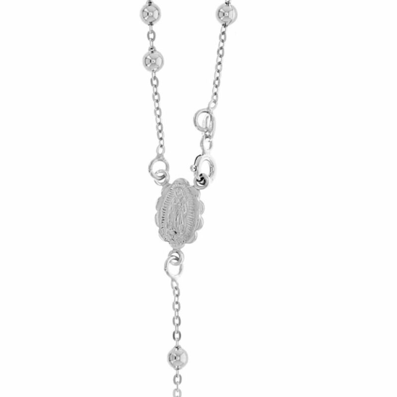 Collier Chapelet Argent 925/1000 Rhodié avec Perles Médaille Vierge et Croix Longueur 60cm – Image 3