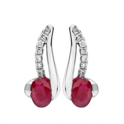 Boucles d'oreilles Or Blanc 750/1000 Volute Rubis et Diamants 0.063ct
