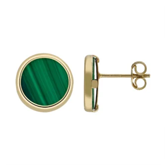 Boucles d'oreilles Or Jaune 750/1000 Rond 10mm avec Malachite