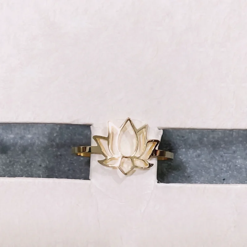 Bague Fashion Steel Acier Doré Ajustable Fleur de Lotus