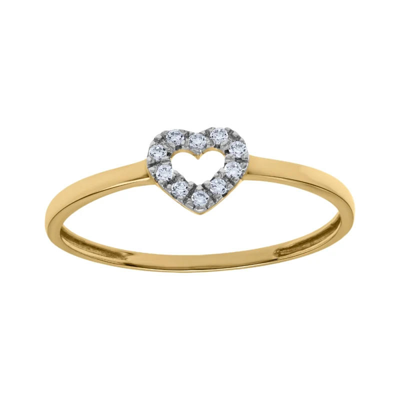 Bague Or Jaune 750/1000 Rhodium Coeur Pavage Oxydes Blancs