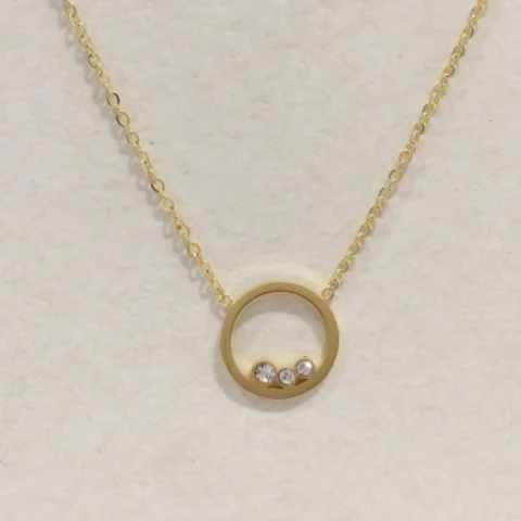 Collier Fashion Steel Acier Doré Rond avec Trois Strass Blanc