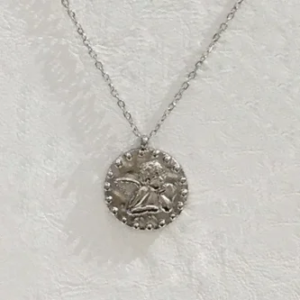 Collier Fashion Steel Acier Silver Ange Pensif