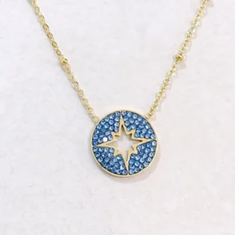 Collier Fashion Steel Acier Doré Étoile Strass Bleus