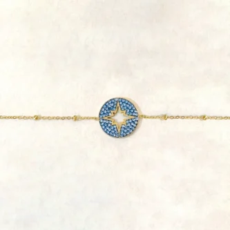 Bracelet Fashion Steel Acier Doré Étoile Strass Bleus