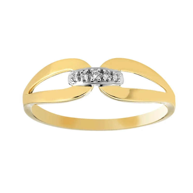 Bague Or Bicolore 750/1000 Barrette 5 Diamants