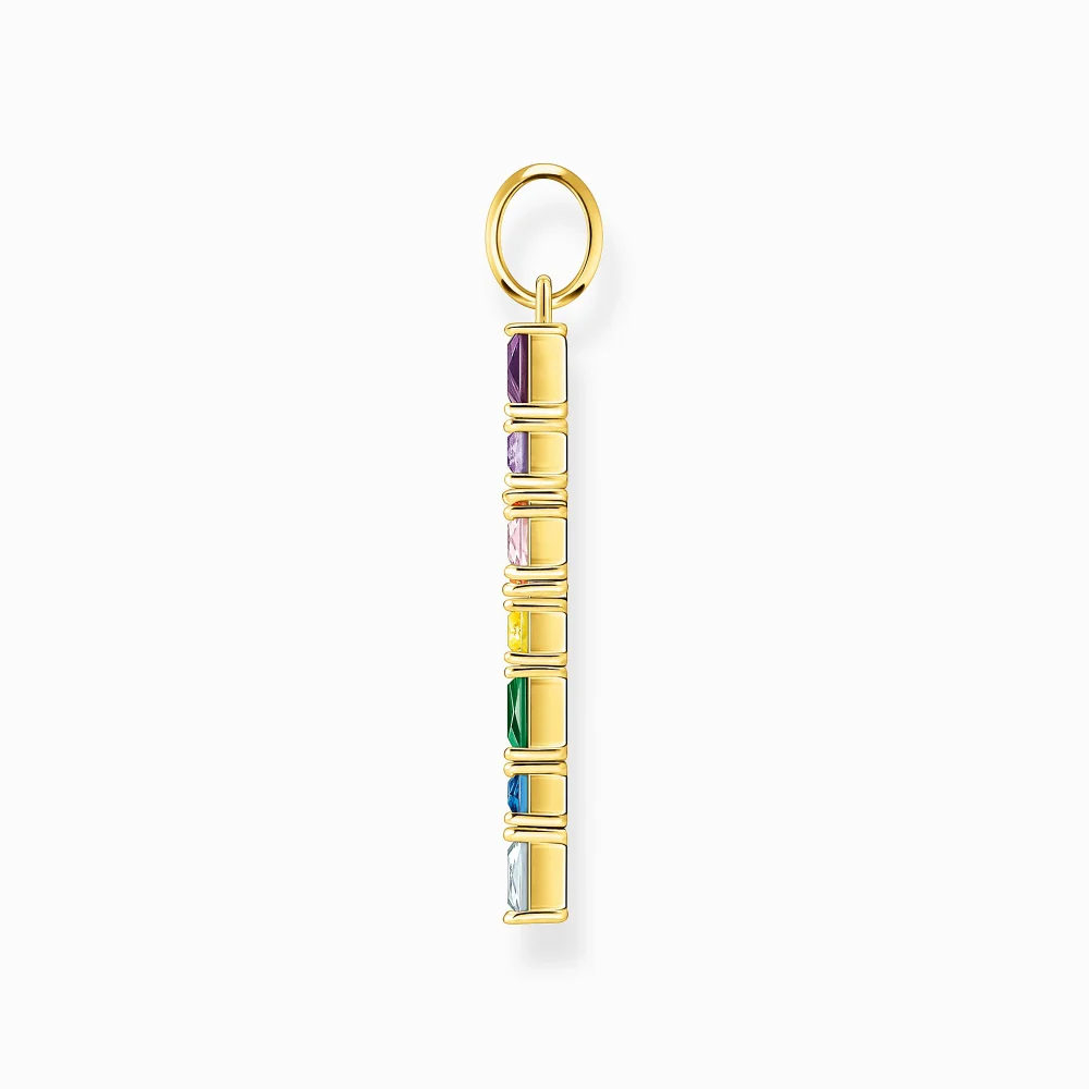 Pendentif Thomas Sabo Argent 925/1000 Plaqué Or Jaune Croix avec Pierres Multicolore – Image 3