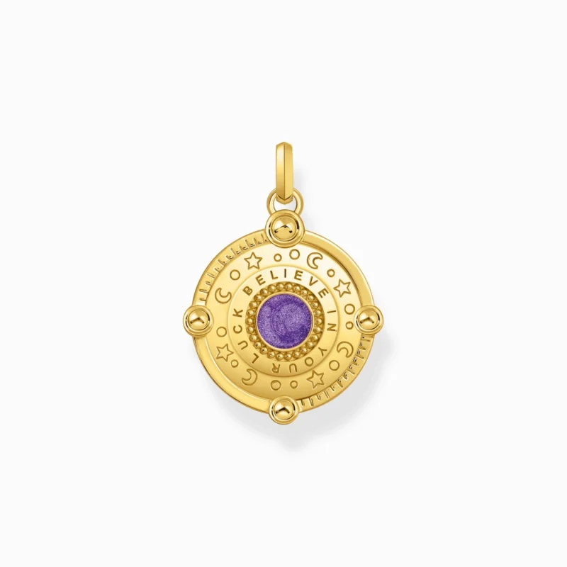 Pendentif Thomas Sabo Argent 925/1000 Plaqué Or Jaune Oeil avec Détails Cosmiques et Pierres – Image 2