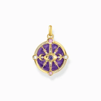 Pendentif Thomas Sabo Argent 925/1000 Plaqué Or Jaune Oeil avec Détails Cosmiques et Pierres