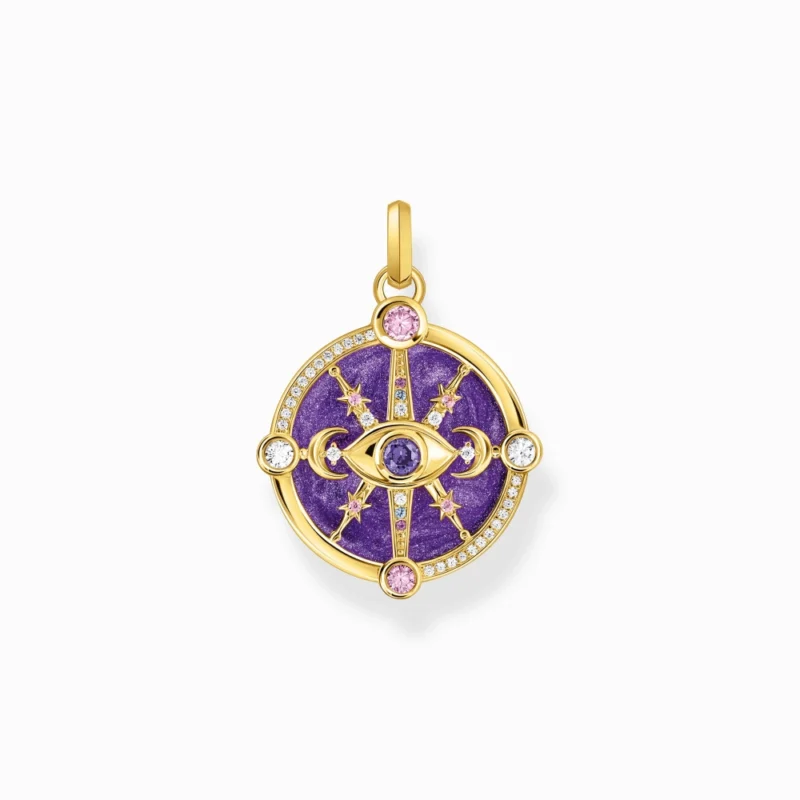 Pendentif Thomas Sabo Argent 925/1000 Plaqué Or Jaune Oeil avec Détails Cosmiques et Pierres