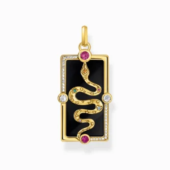 Pendentif Thomas Sabo Argent 925/1000 Plaqué Or Jaune Serpent Émail à Froid Noir