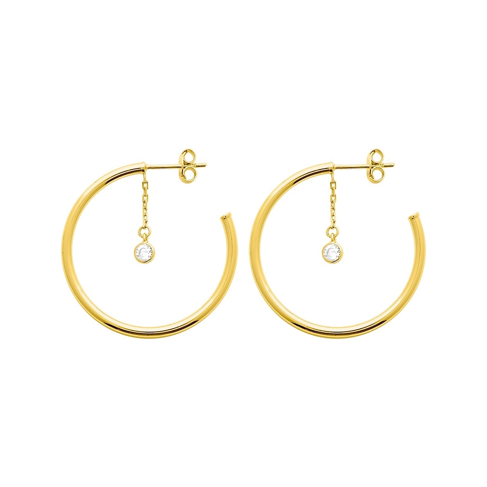 Boucles d'oreilles Demi Créoles Plaqué Or Jaune avec Oxyde Blanc Serti Clos Diamètre 40mm