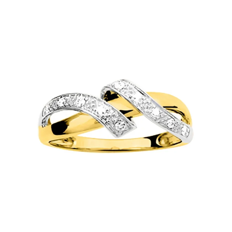 Bague Plaqué Or Bicolore Un Rang Torsadé Pavage Oxydes Blancs