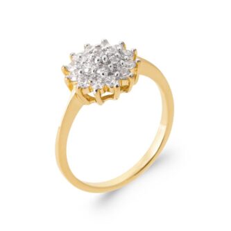 Bague Plaqué Or Jaune Pompon Pavage Oxydes Serti Griffes - 54