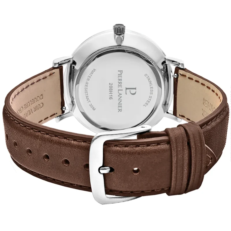 Montre Homme Pierre Lannier Solaire Inti Cadran Bleu Bracelet Cuir Brun 208H164 – Image 3