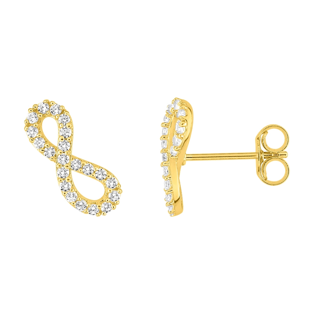Boucles d'oreilles Or Jaune 750/1000 Motif Infini Pavage Oxydes Blancs