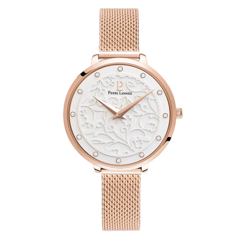 Coffret Montre Femme Pierre Lannier Éolia Cadran Blanc Bracelet Acier Milanais et Cuir Rose 360G908 – Image 2