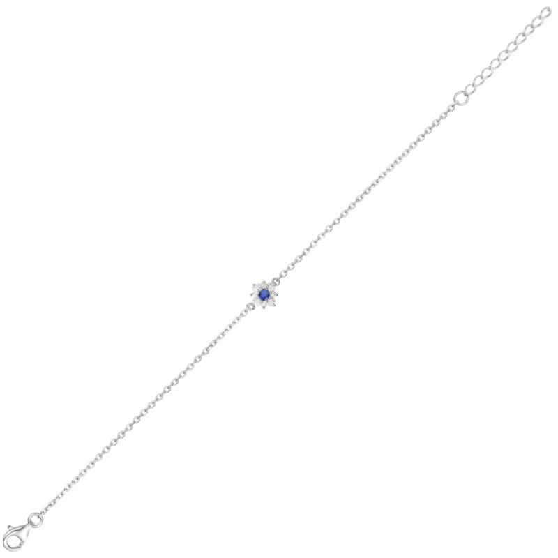 Bracelet Argent Rhodié 925/1000 avec Spinelle Bleue Synthétique et Entourage Oxydes Blancs – Image 2