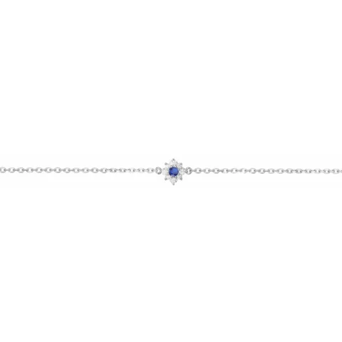 Bracelet Argent Rhodié 925/1000 avec Spinelle Bleue Synthétique et Entourage Oxydes Blancs