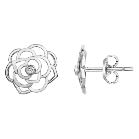 Boucles d'oreilles Argent Rhodié 925/1000 Fleur avec Oxyde Serti Clos