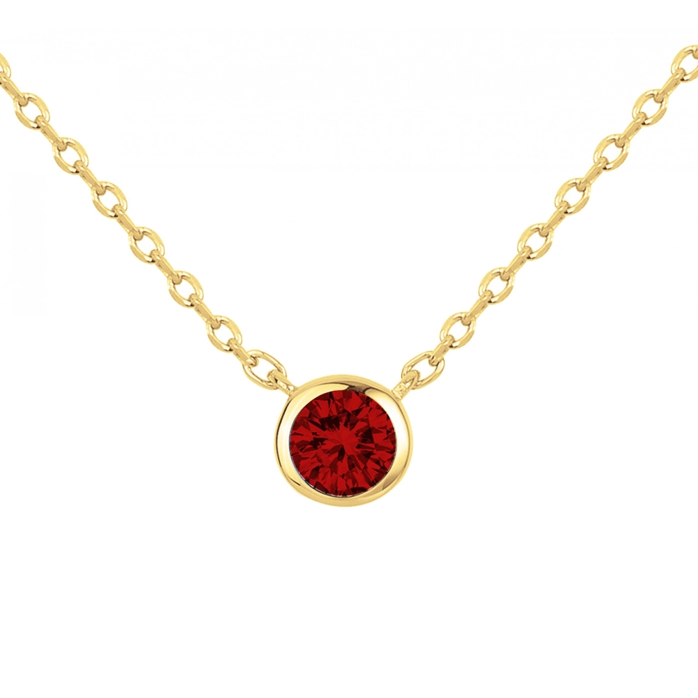 Collier Plaqué Or Jaune avec Spinelle Rouge Synthétique Serti Clos