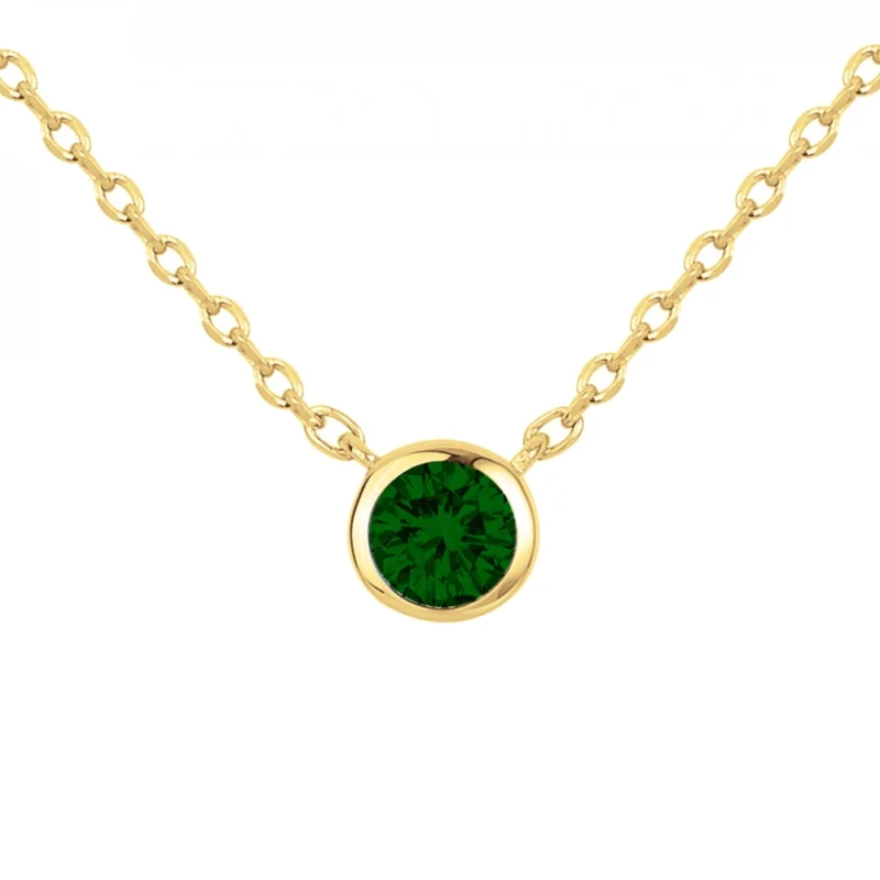 Collier Plaqué Or Jaune avec Spinelle Verte Synthétique Serti Clos