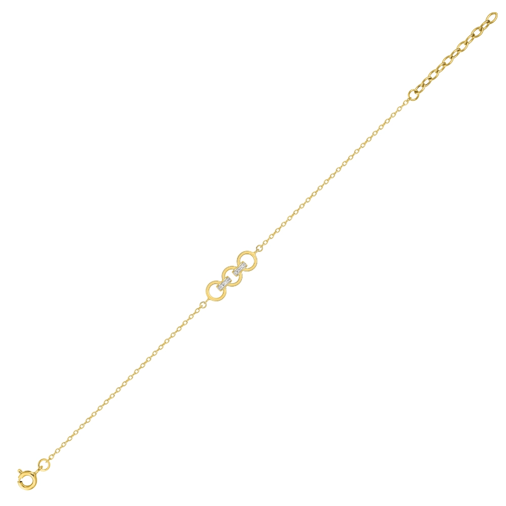 Bracelet Plaqué Or Jaune 3 Cercles et 2 Barrettes Rhodium Oxydes Blancs – Image 2