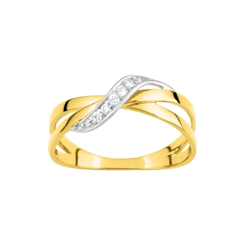Bague Plaqué Or Bicolore Croisée Oxydes Blancs